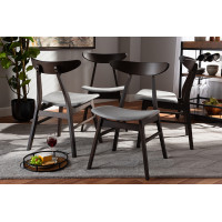 Baxton Studio Fiesta-Smoke/Coffee Oak-DC Britte Mid-Century Modern Light Grey Fabric Upholstered Dark Oak Brown Finished 4-Piece Wood Dining Chair Set Set